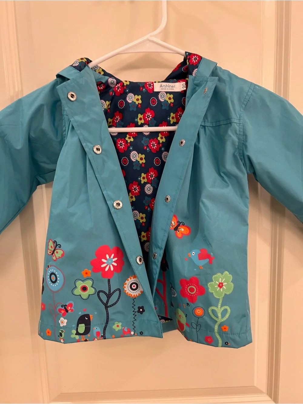 Amazon Teal Girls' Floral Raincoat with Hood